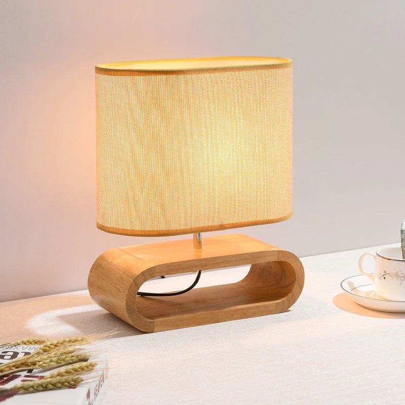 Lampara De Mesa Base De Madera.