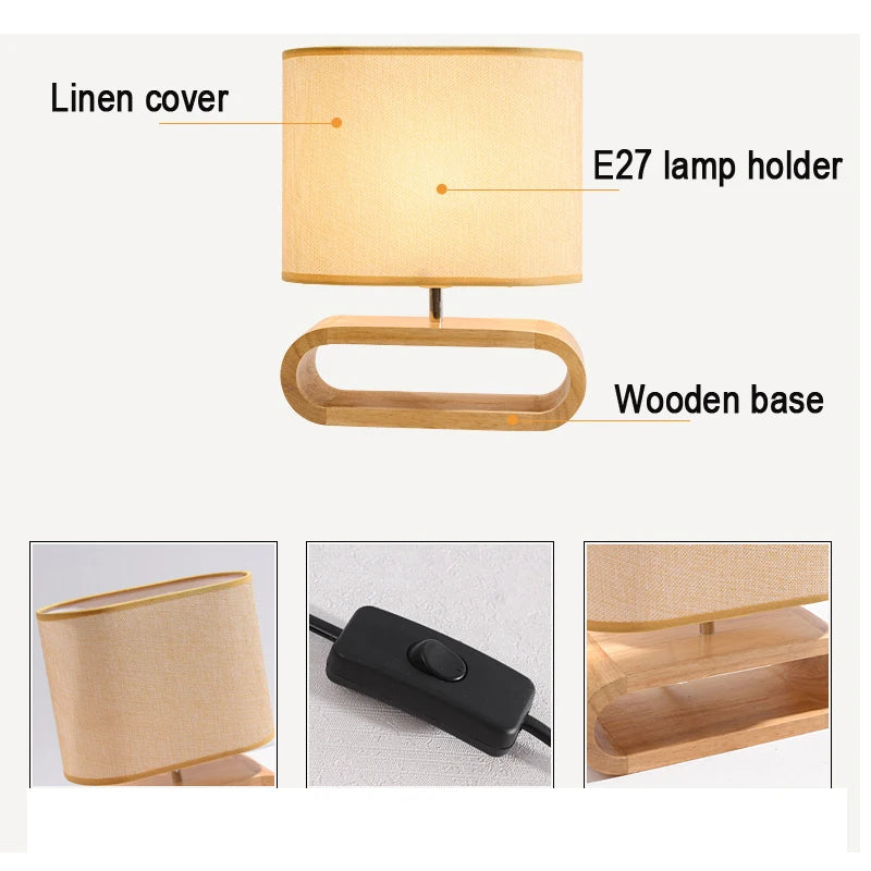 Lampara De Mesa Base De Madera.