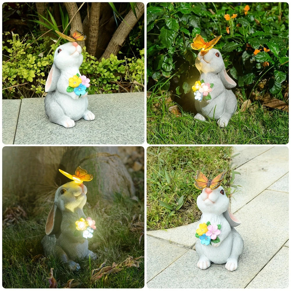 Decoración Para Jardín Forma De Conejo Con luz Solar.