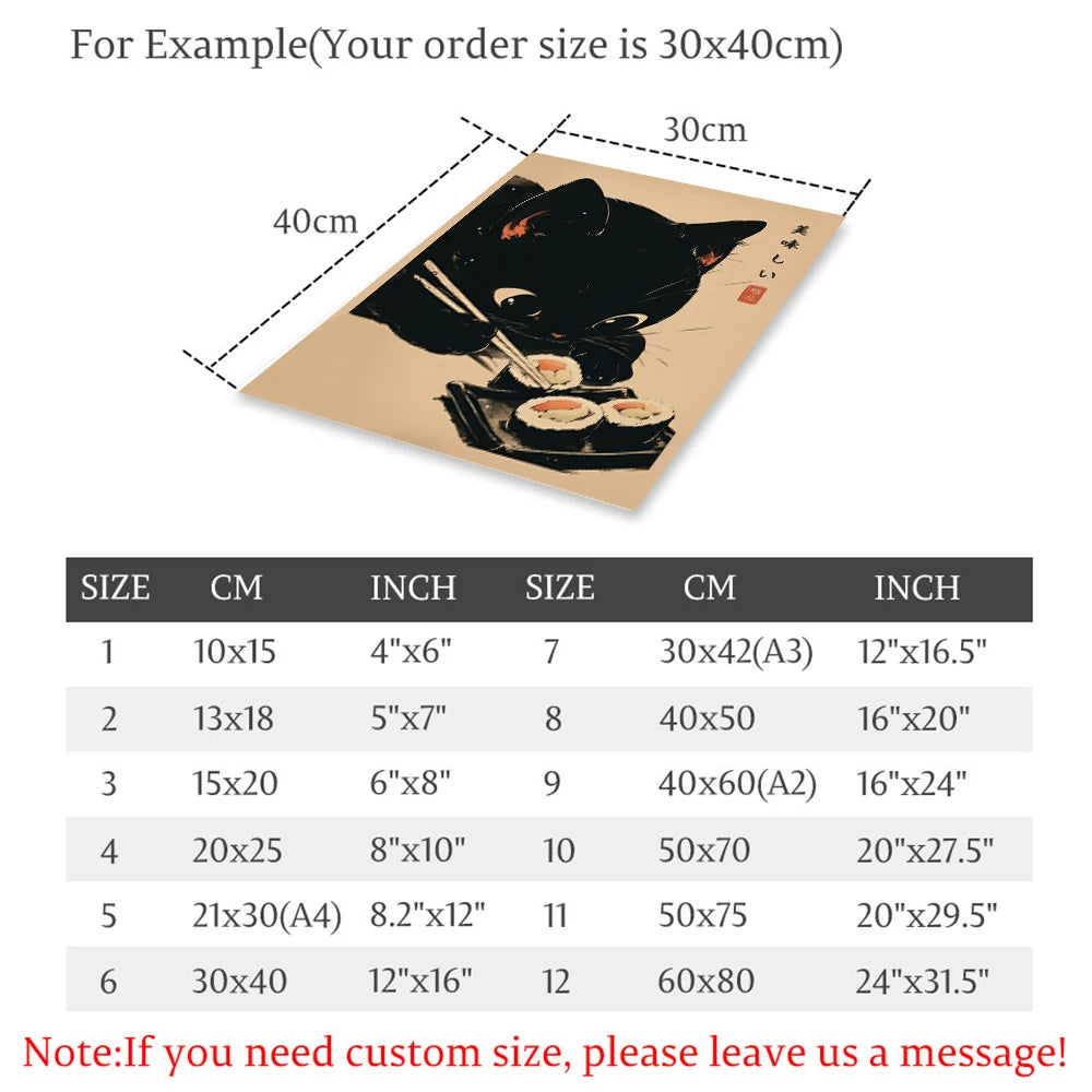 Sushi Chef Black Cat Wall Canvas