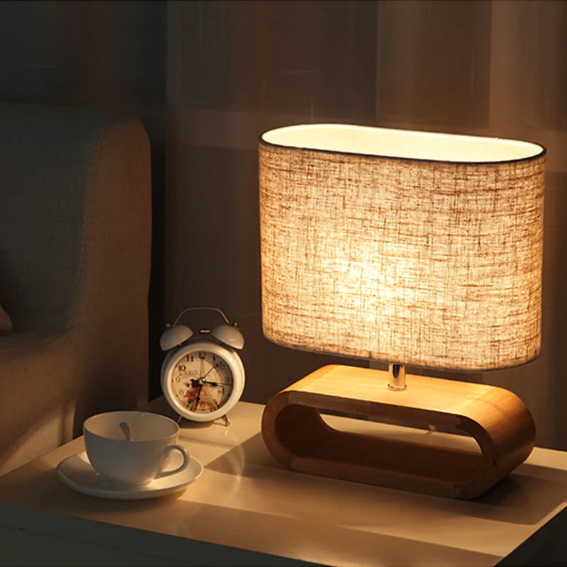 Lampara De Mesa Base De Madera.