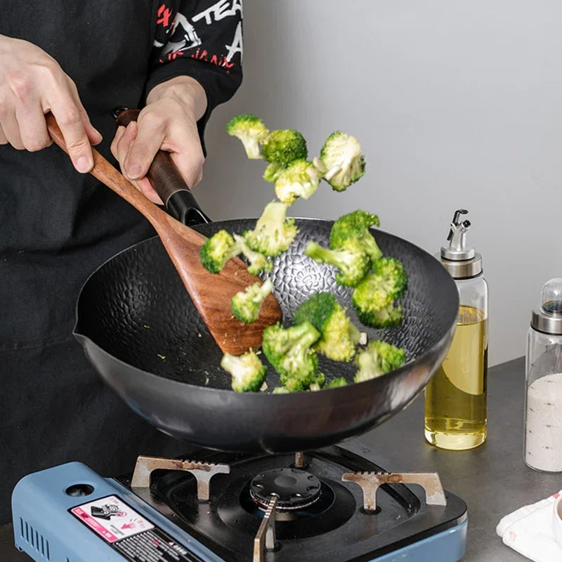 Sartén Wok De Acero Con Tapa De Madera.