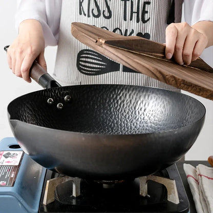 Sartén Wok De Acero Con Tapa De Madera.