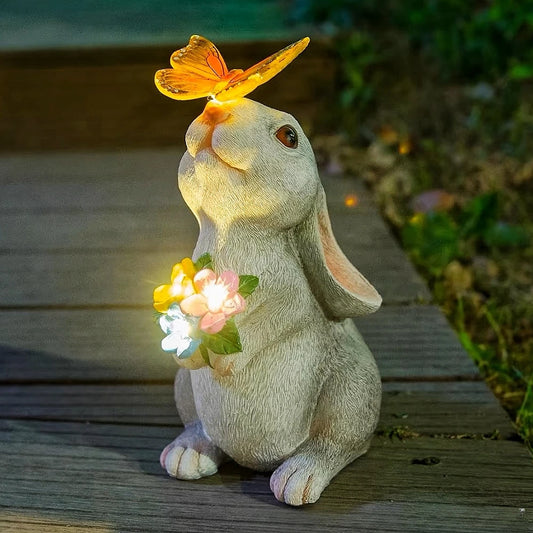 Decoración Para Jardín Forma De Conejo Con luz Solar.