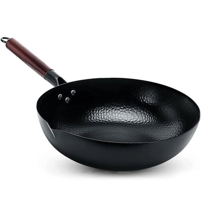 Sartén Wok De Acero Con Tapa De Madera.