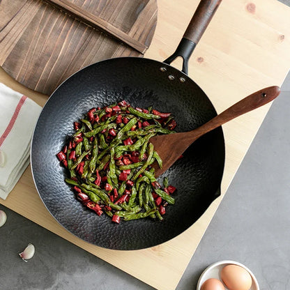 Sartén Wok De Acero Con Tapa De Madera.