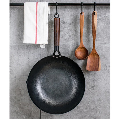 Sartén Wok De Acero Con Tapa De Madera.